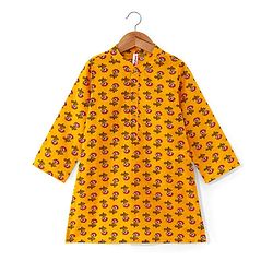 Babyhug 100% Cotton Woven Full Sleeves Floral Printed Kurta Pajama Set - Yellow