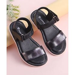 Cute Walk by Babyhug Velcro Closure Sandal With Double Foil Texture Effect - Black