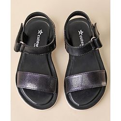 Cute Walk by Babyhug Velcro Closure Sandal With Double Foil Texture Effect - Black