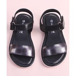 Cute Walk by Babyhug Velcro Closure Sandal With Double Foil Texture Effect - Black