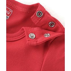 Babyhug 100% Cotton Knit Half Sleeves Onesie Striped & Teddy Print - Red