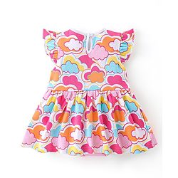 Babyhug 100% Cotton Frill Sleeves  Frock Style Onesie Cloud Print - Pink