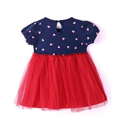 Babyhug Cotton Jersey Half Sleeves Heart & Text Printed Frock with Bloomer - Navy & Red