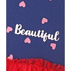 Babyhug Cotton Jersey Half Sleeves Heart & Text Printed Frock with Bloomer - Navy & Red