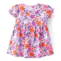 Babyhug Cotton Jersey Knit Half Sleeves Floral Print Frock with Blooomer-Pink