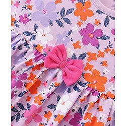 Babyhug Cotton Jersey Knit Half Sleeves Floral Print Frock with Blooomer-Pink