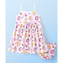 Babyhug 100% Cotton Jersey Knit Sleeveless Frock With Bloomer Butterfly Print - White