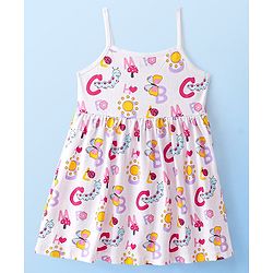 Babyhug 100% Cotton Jersey Knit Sleeveless Frock With Bloomer Butterfly Print - White