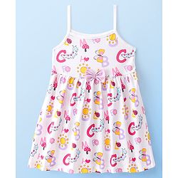 Babyhug 100% Cotton Jersey Knit Sleeveless Frock With Bloomer Butterfly Print - White
