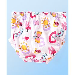 Babyhug 100% Cotton Jersey Knit Sleeveless Frock With Bloomer Butterfly Print - White