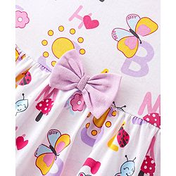Babyhug 100% Cotton Jersey Knit Sleeveless Frock With Bloomer Butterfly Print - White