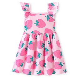 Babyhug Cotton Jersey Knit Sleeveless Frock With Bloomer Strawberry Print - Pink