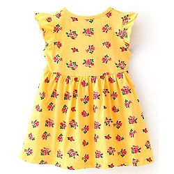 Babyhug Cotton Jersey Frill Sleeves Floral Printed Frock With Bloomer & Bow - Yellow