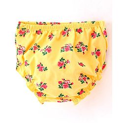 Babyhug Cotton Jersey Frill Sleeves Floral Printed Frock With Bloomer & Bow - Yellow