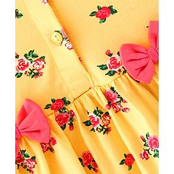 Babyhug Cotton Jersey Frill Sleeves Floral Printed Frock With Bloomer & Bow - Yellow