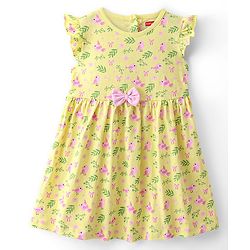 Babyhug Cotton Jersey Knit Frill Sleeves Frock With Bloomer Floral Print - Yellow