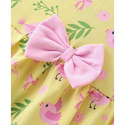 Babyhug Cotton Jersey Knit Frill Sleeves Frock With Bloomer Floral Print - Yellow