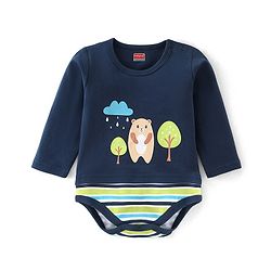 Babyhug 100% Cotton Knit Full Sleeves Onesie with Bear Print - Navy Blue