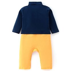 Babyhug 100% Cotton Interlock Knit Full Sleeves Romper Bunny Print - Navy Blue