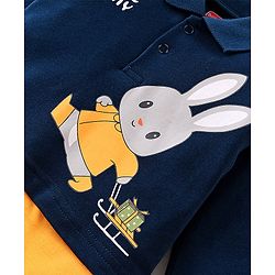 Babyhug 100% Cotton Interlock Knit Full Sleeves Romper Bunny Print - Navy Blue