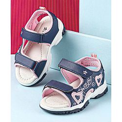 Cute Walk by Babyhug Sandal with Velcro Closure Heart Applque - Grey & Pink