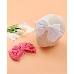 Babyhug Free Size Headbands with Bow Applique Pack of 2 - Fuchsia & White