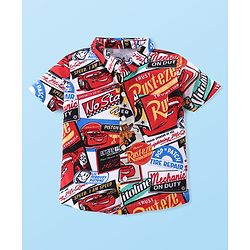 Babyhug Disney Cars 100% Cotton Knit Half Sleeves Regular Collar printed Shirt with Sleeveless T-Shirt- White & Red