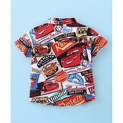 Babyhug Disney Cars 100% Cotton Knit Half Sleeves Regular Collar printed Shirt with Sleeveless T-Shirt- White & Red