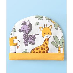 Babyhug 100% Cotton Cap Mittens & Booties Animal Print - Multicolour