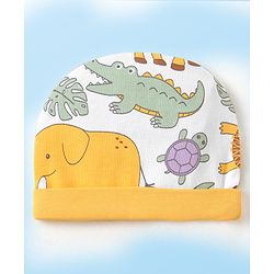 Babyhug 100% Cotton Cap Mittens & Booties Animal Print - Multicolour