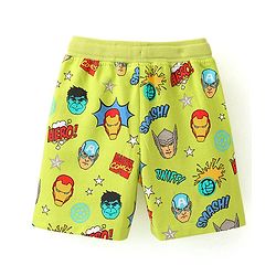 Babyhug Marvel Cotton Terry Knit Shorts Avengers Print - Lime Green