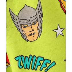 Babyhug Marvel Cotton Terry Knit Shorts Avengers Print - Lime Green