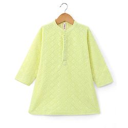 Babyhug Woven Full Sleeves Embroidered Kurta & Pyjama Set - Lime Yellow