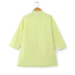 Babyhug Woven Full Sleeves Embroidered Kurta & Pyjama Set - Lime Yellow
