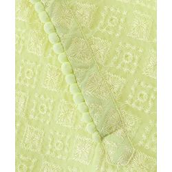 Babyhug Woven Full Sleeves Embroidered Kurta & Pyjama Set - Lime Yellow