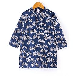 Babyhug 100% Cotton Woven Full Sleeves Kurta & Dhoti Set With Cycle Print - Navy Blue