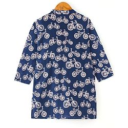 Babyhug 100% Cotton Woven Full Sleeves Kurta & Dhoti Set With Cycle Print - Navy Blue