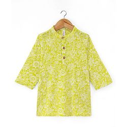 Babyhug 100% Cotton Woven Full Sleeves Floral Printed Kurta Dhoti Set-Green