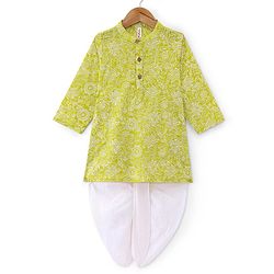 Babyhug 100% Cotton Woven Full Sleeves Floral Printed Kurta Dhoti Set-Green