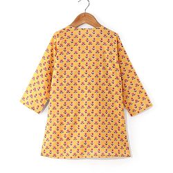 Babyhug Cotton Woven Full Sleeves Angarakha Kurta Dhoti Set Floral Print- Mustard