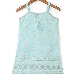 Babyhug Woven Sleeveless Kurti & Salwar Set with Dupatta with Floral Print & Embroidery Detailing - Aqua Blue
