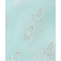 Babyhug Woven Sleeveless Kurti & Salwar Set with Dupatta with Floral Print & Embroidery Detailing - Aqua Blue