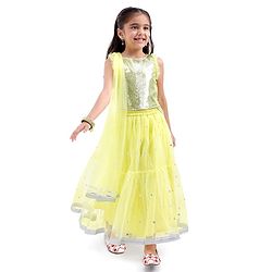 Babyhug Sleeveless Net Sequin Embroidered Lehenga Choli & Dupatta -Yellow