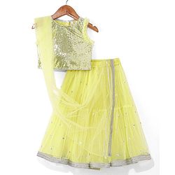 Babyhug Sleeveless Net Sequin Embroidered Lehenga Choli & Dupatta -Yellow