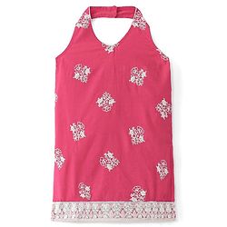 Babyhug Woven  Sleeveless Floral Embroidered Halter Neck Chanderi Kurti Palazo Set with Dupatta - Pink