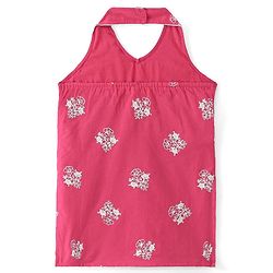 Babyhug Woven  Sleeveless Floral Embroidered Halter Neck Chanderi Kurti Palazo Set with Dupatta - Pink