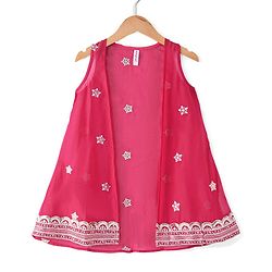 Babyhug Sleeveless  Top With Sharara & Floral Embroidered Jacket Set - Pink
