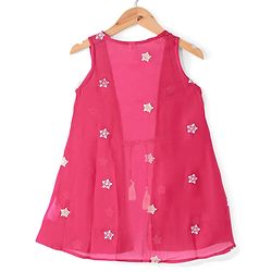 Babyhug Sleeveless  Top With Sharara & Floral Embroidered Jacket Set - Pink