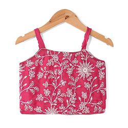 Babyhug Sleeveless  Top With Sharara & Floral Embroidered Jacket Set - Pink