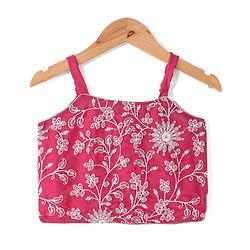 Babyhug Sleeveless  Top With Sharara & Floral Embroidered Jacket Set - Pink